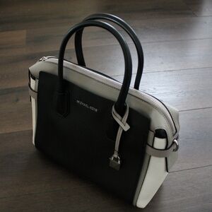 Michael Kors Black and White Colorblock Leather Satchel